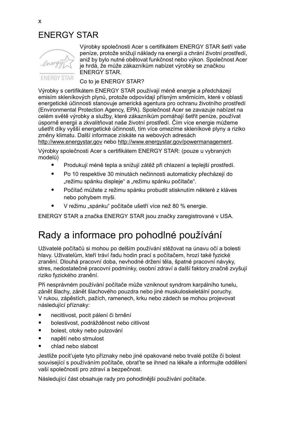 Rady a informace pro pohodlné používání, Energy star | Acer Aspire 5745DG User Manual | Page 1024 / 2217