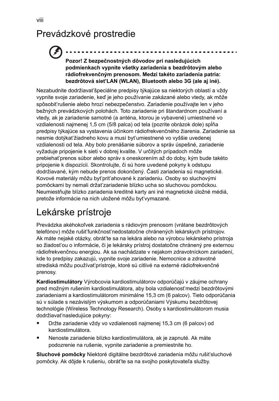 Prevádzkové prostredie, Lekárske prístroje | Acer Aspire 5745DG User Manual | Page 1092 / 2217