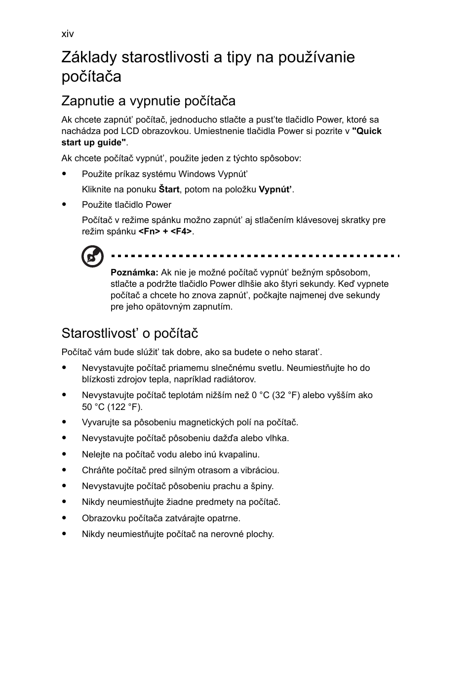 Zapnutie a vypnutie počítača, Starostlivost’ o počítač | Acer Aspire 5745DG User Manual | Page 1098 / 2217