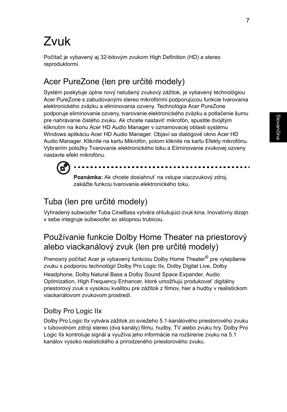 Zvuk, Acer purezone (len pre určité modely), Tuba (len pre určité modely) | Acer Aspire 5745DG User Manual | Page 1111 / 2217