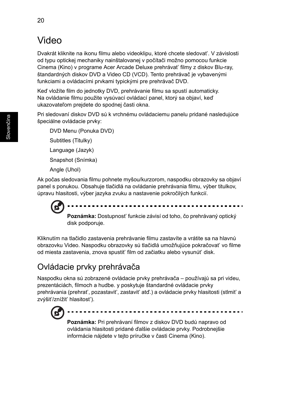 Video, Ovládacie prvky prehrávača | Acer Aspire 5745DG User Manual | Page 1124 / 2217