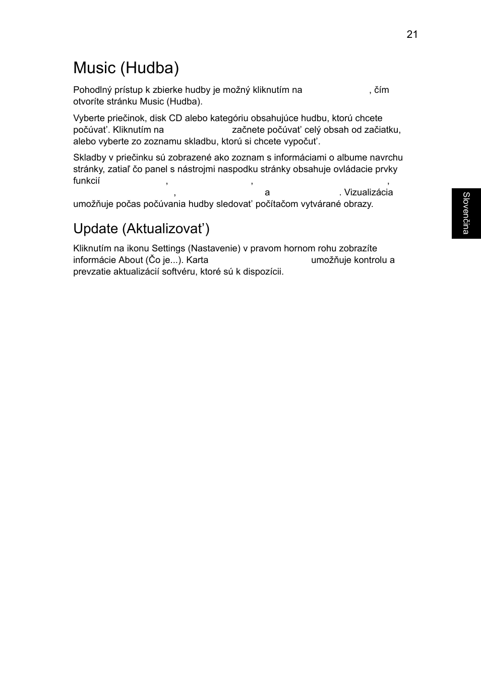 Music (hudba), Update (aktualizovat’) | Acer Aspire 5745DG User Manual | Page 1125 / 2217