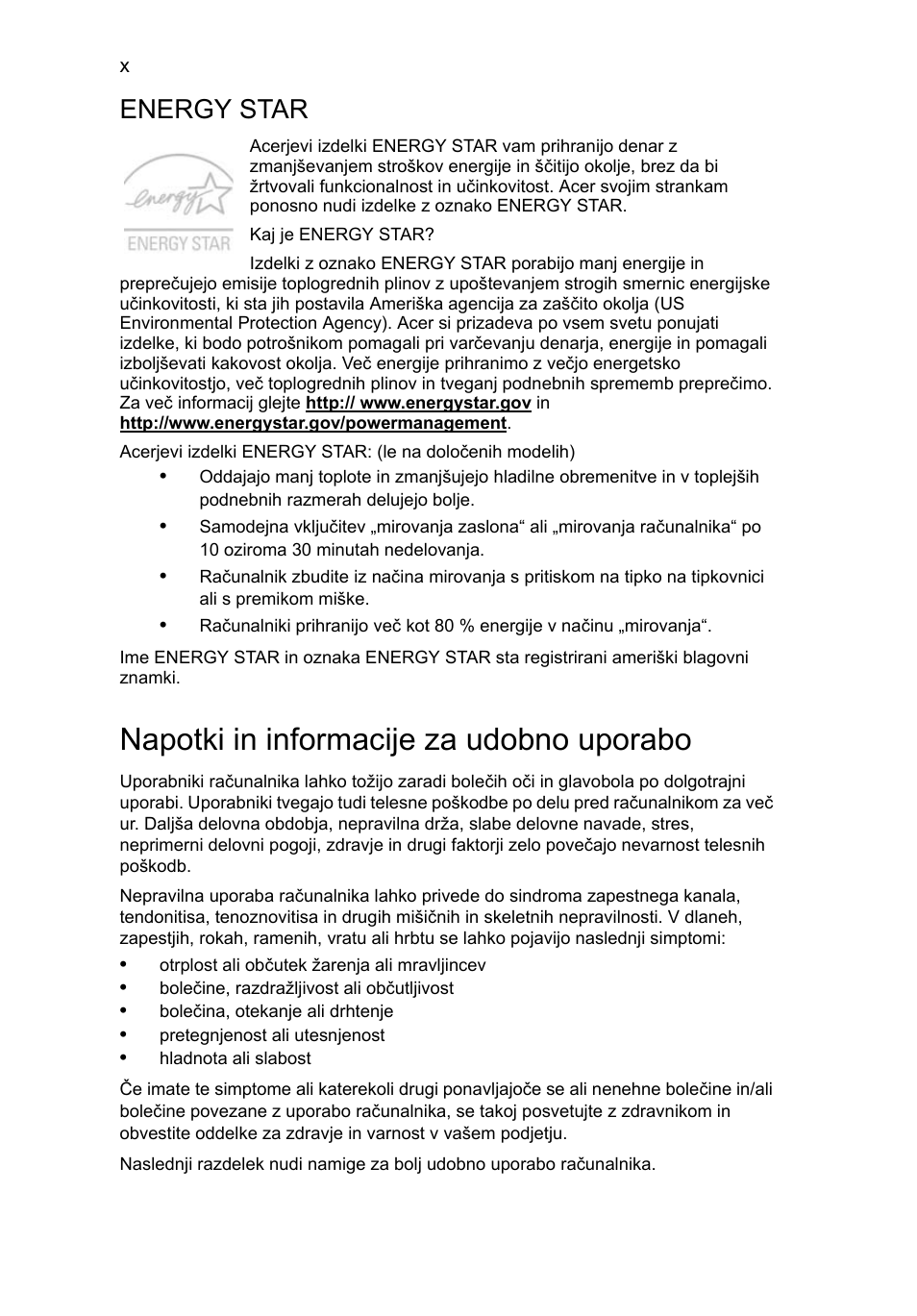 Napotki in informacije za udobno uporabo, Energy star | Acer Aspire 5745DG User Manual | Page 1164 / 2217
