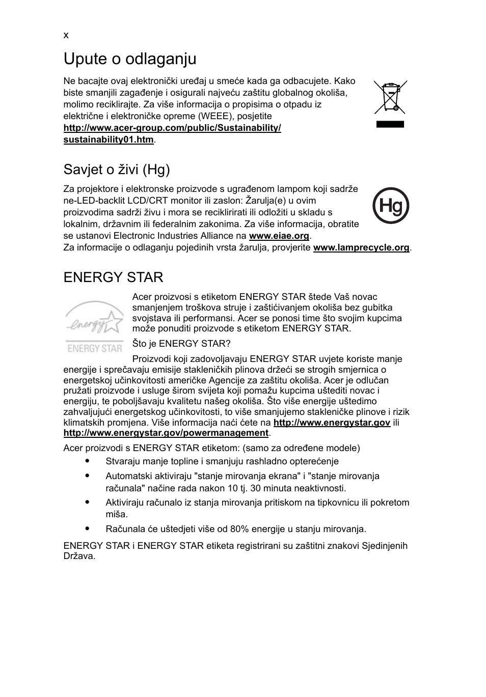 Upute o odlaganju, Savjet o živi (hg), Energy star | Acer Aspire 5745DG User Manual | Page 1234 / 2217