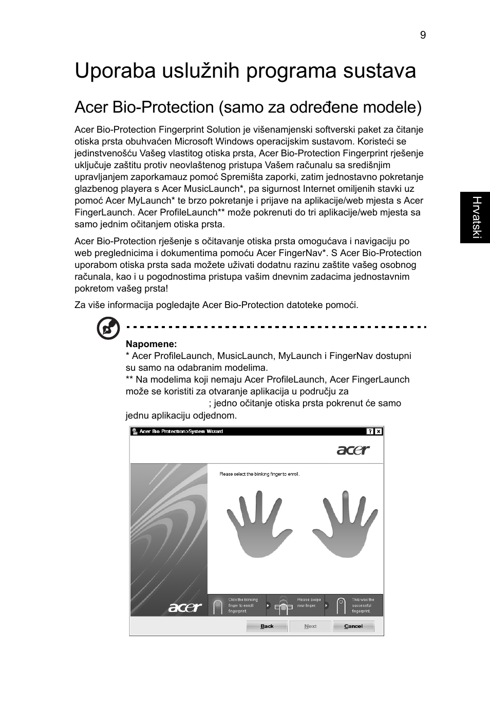 Uporaba uslužnih programa sustava, Acer bio-protection (samo za određene modele) | Acer Aspire 5745DG User Manual | Page 1253 / 2217
