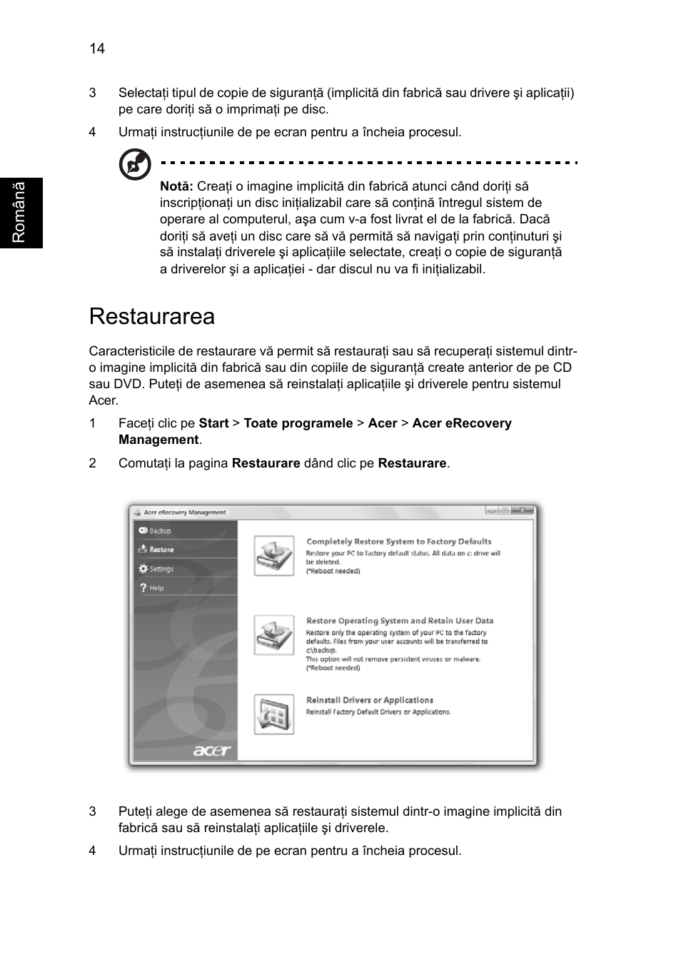 Restaurarea | Acer Aspire 5745DG User Manual | Page 1330 / 2217