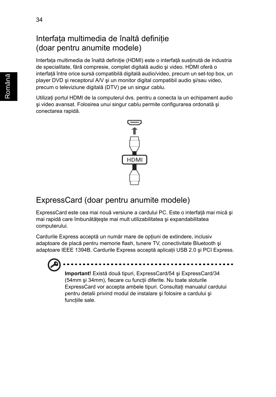 Expresscard (doar pentru anumite modele) | Acer Aspire 5745DG User Manual | Page 1350 / 2217
