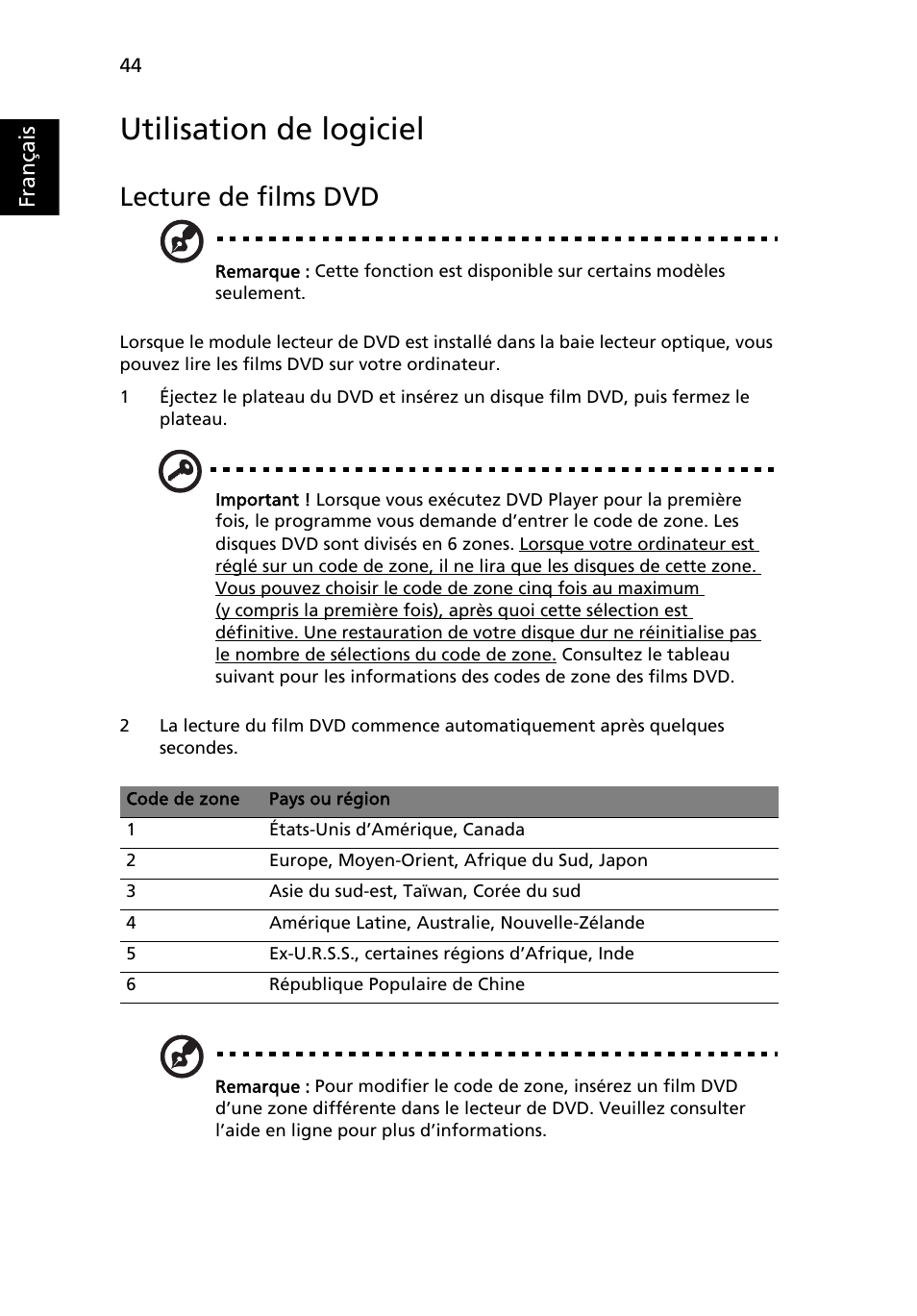 Utilisation de logiciel, Lecture de films dvd | Acer Aspire 5745DG User Manual | Page 138 / 2217