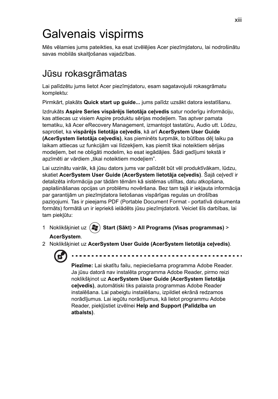 Galvenais vispirms, Jūsu rokasgrāmatas | Acer Aspire 5745DG User Manual | Page 1525 / 2217