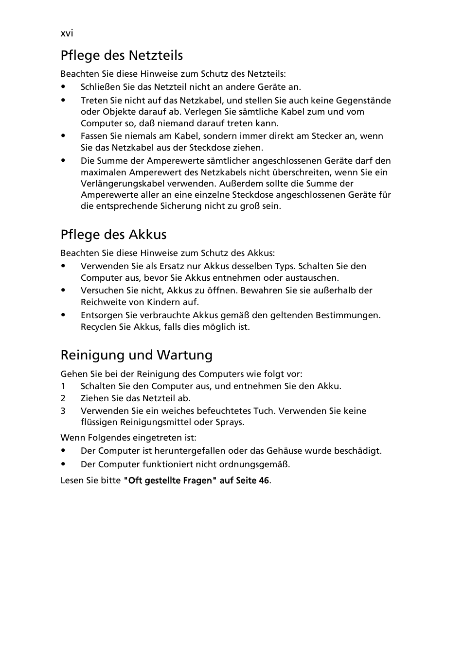 Pflege des netzteils, Pflege des akkus, Reinigung und wartung | Acer Aspire 5745DG User Manual | Page 166 / 2217