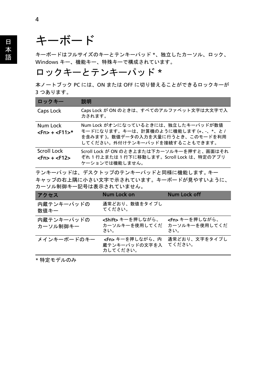 キーボード, ロックキーとテンキーパッド | Acer Aspire 5745DG User Manual | Page 1826 / 2217