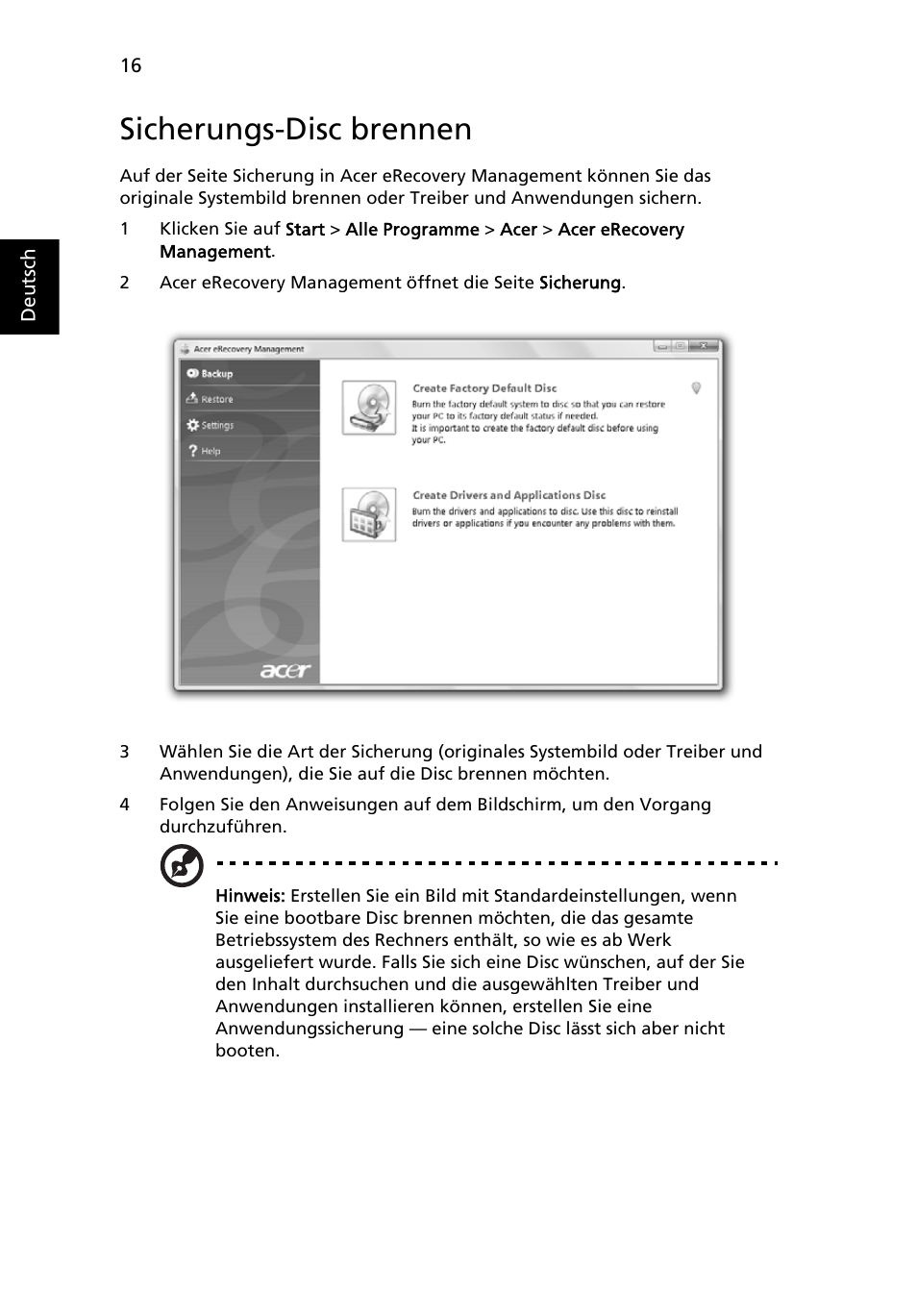 Sicherungs-disc brennen | Acer Aspire 5745DG User Manual | Page 186 / 2217