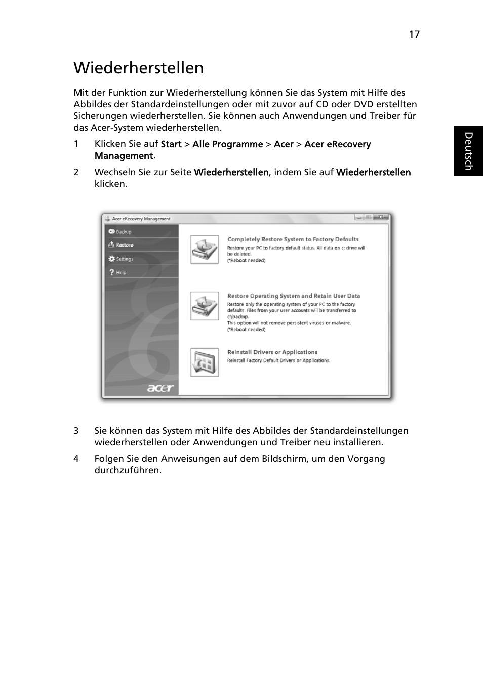 Wiederherstellen | Acer Aspire 5745DG User Manual | Page 187 / 2217