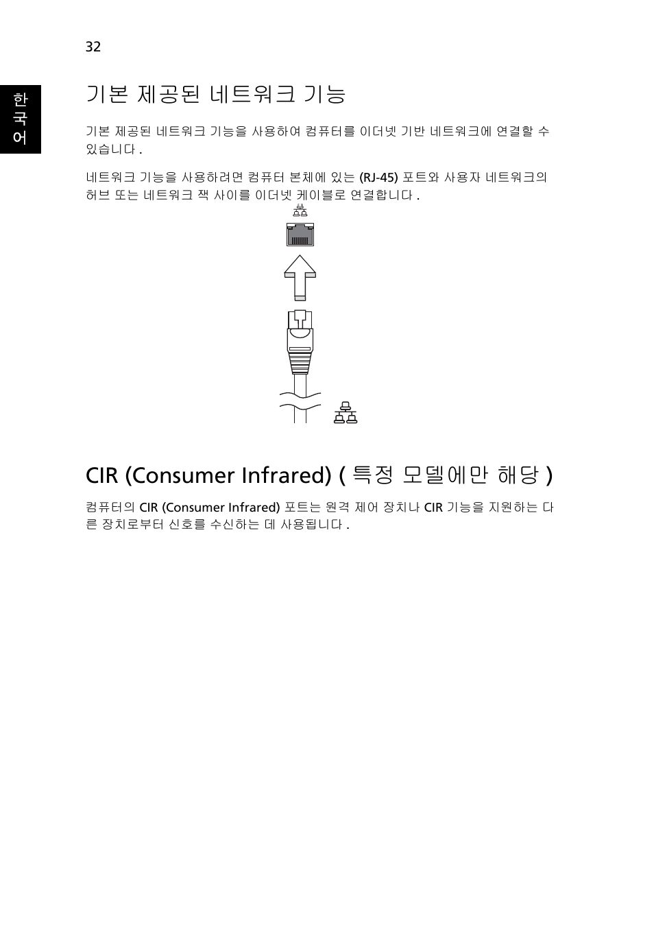 제공된 네트워크 기능, Cir (consumer infrared) ( 특정 모델에만 해당 ), 기본 제공된 네트워크 기능 | Acer Aspire 5745DG User Manual | Page 1924 / 2217