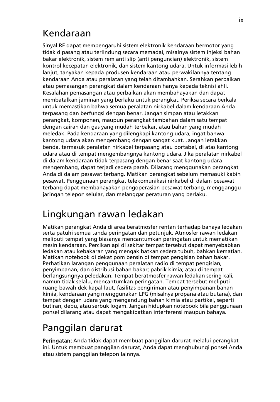 Kendaraan, Lingkungan rawan ledakan, Panggilan darurat | Acer Aspire 5745DG User Manual | Page 2079 / 2217