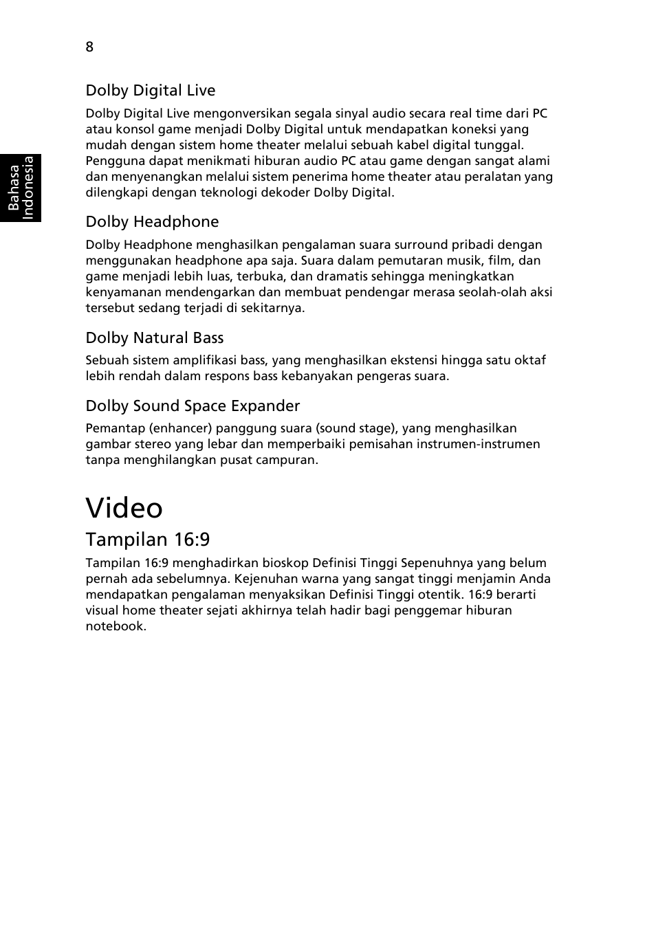 Video, Tampilan 16:9 | Acer Aspire 5745DG User Manual | Page 2098 / 2217