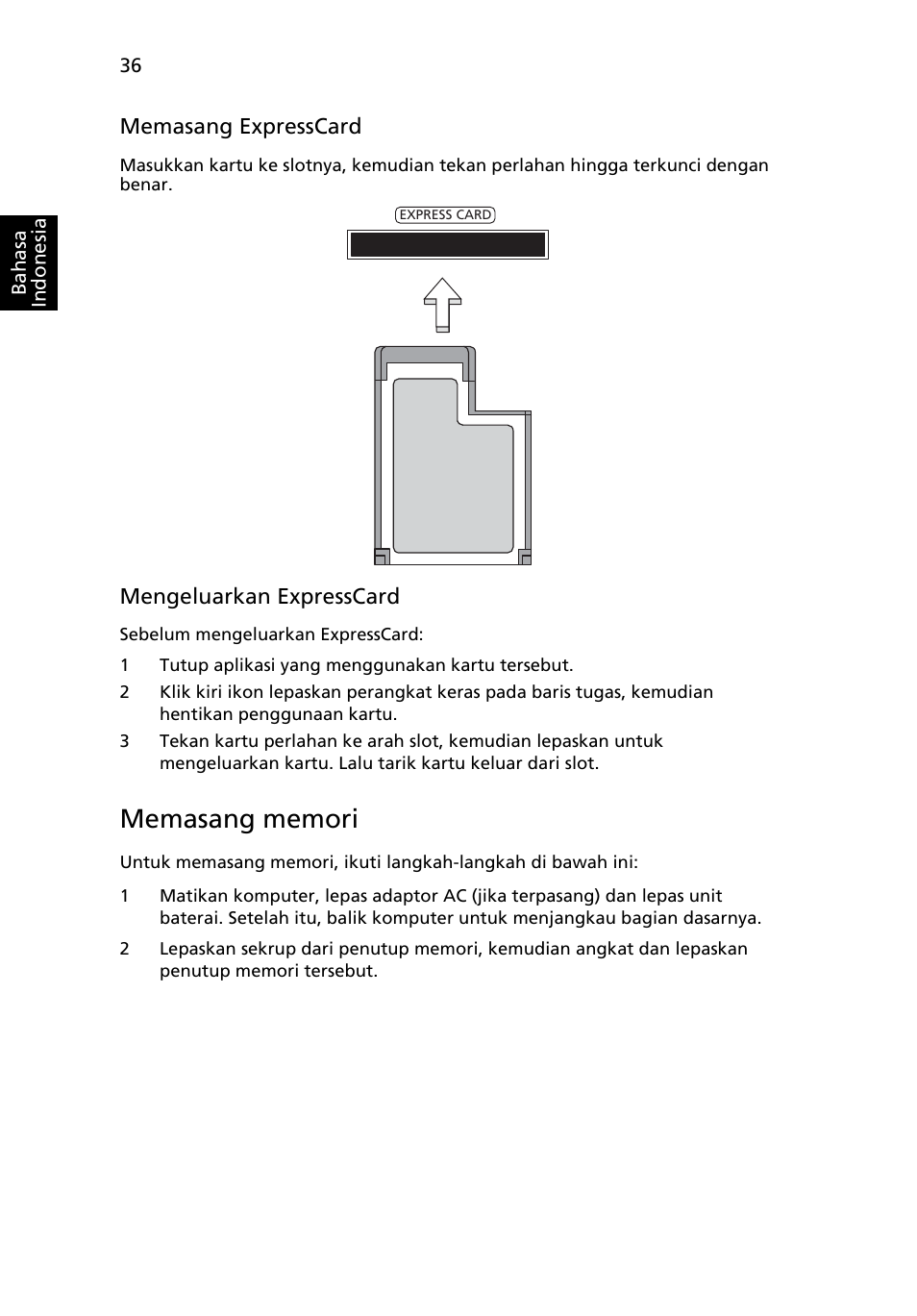 Memasang memori | Acer Aspire 5745DG User Manual | Page 2126 / 2217