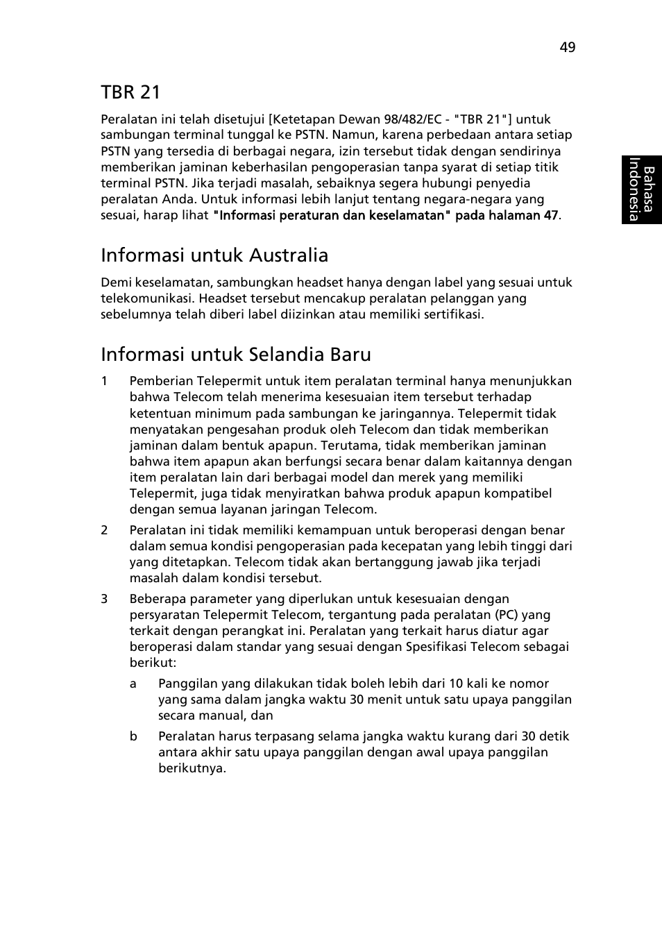 Tbr 21, Informasi untuk australia, Informasi untuk selandia baru | Acer Aspire 5745DG User Manual | Page 2139 / 2217