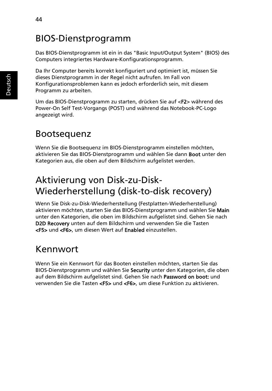 Bios-dienstprogramm, Bootsequenz, Kennwort | Acer Aspire 5745DG User Manual | Page 214 / 2217