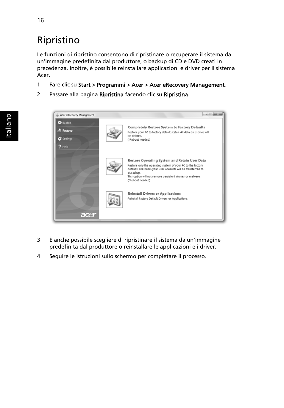 Ripristino | Acer Aspire 5745DG User Manual | Page 262 / 2217