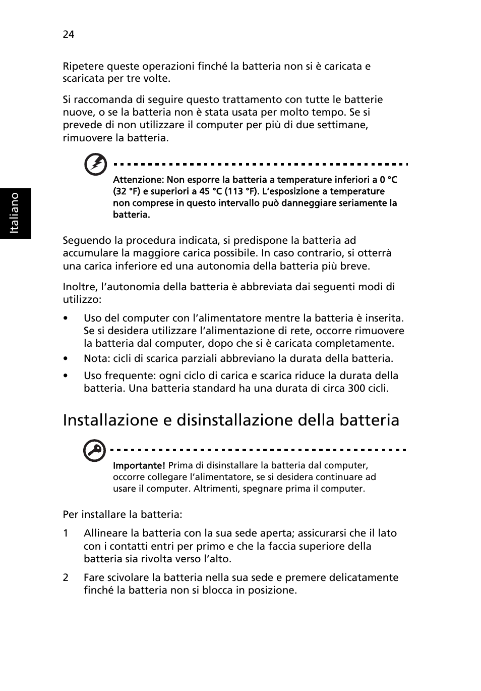 Installazione e disinstallazione della batteria | Acer Aspire 5745DG User Manual | Page 270 / 2217