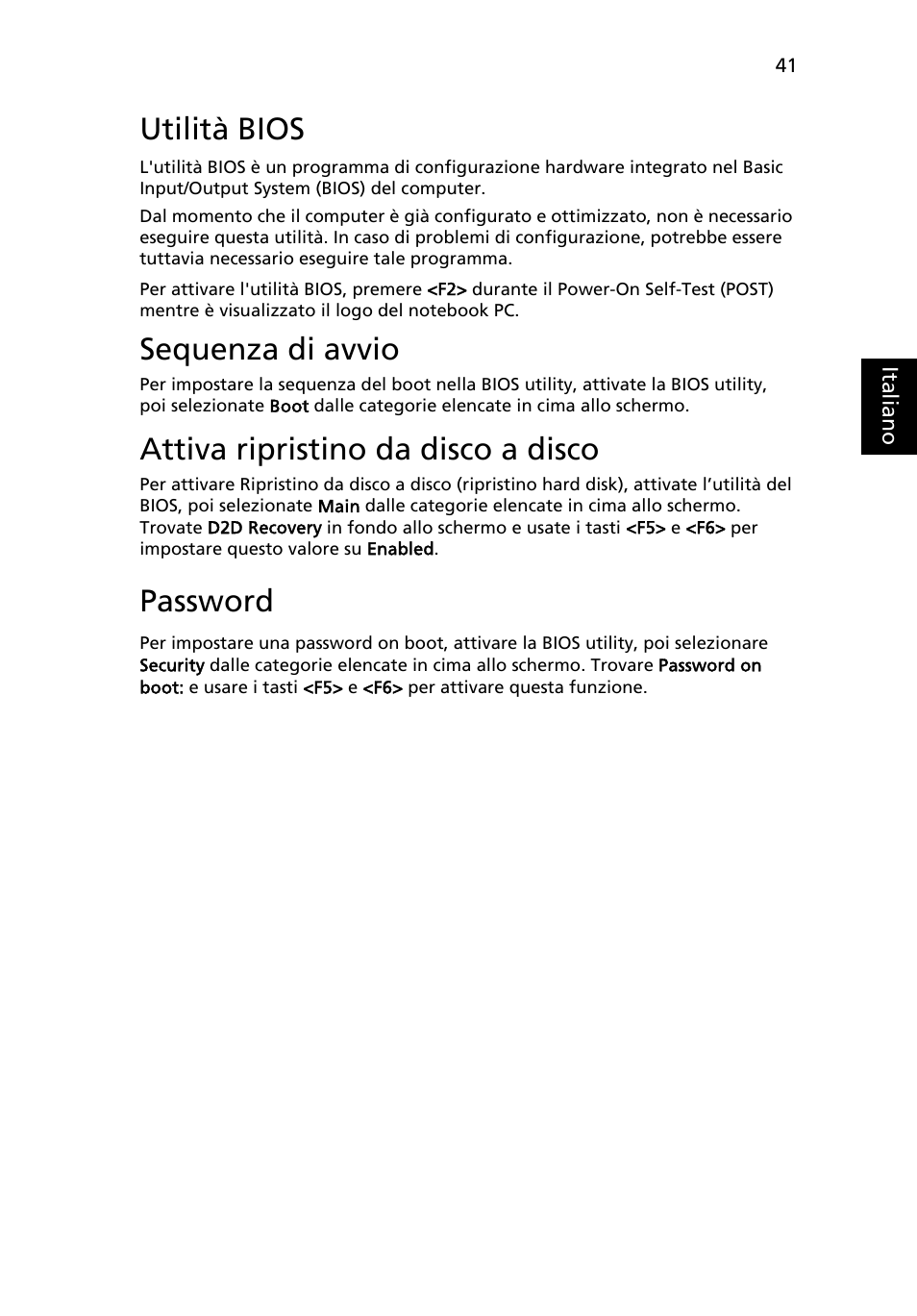 Utilità bios, Sequenza di avvio, Attiva ripristino da disco a disco | Password | Acer Aspire 5745DG User Manual | Page 287 / 2217