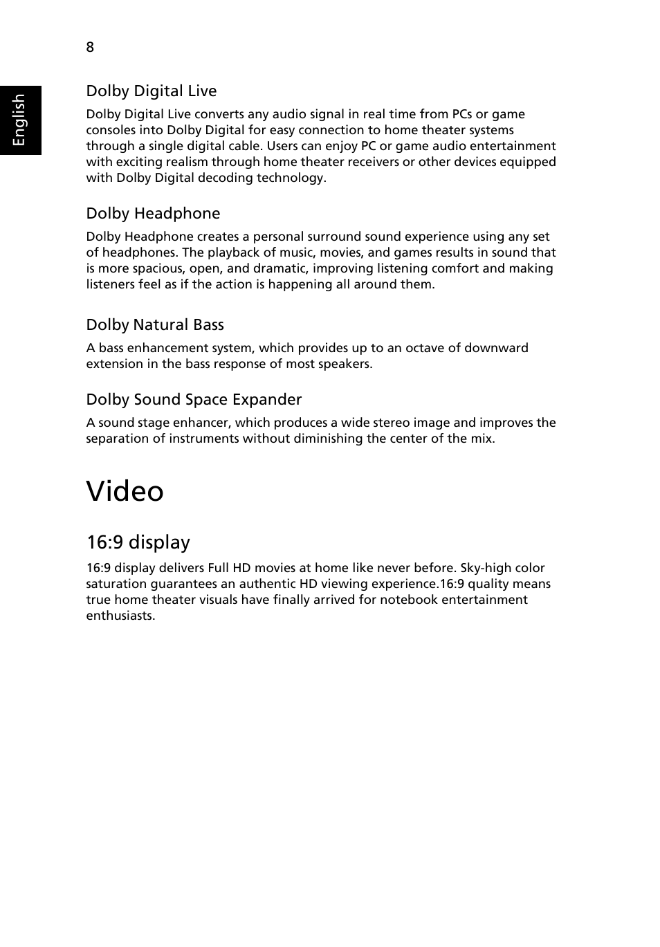 Video, 9 display | Acer Aspire 5745DG User Manual | Page 30 / 2217