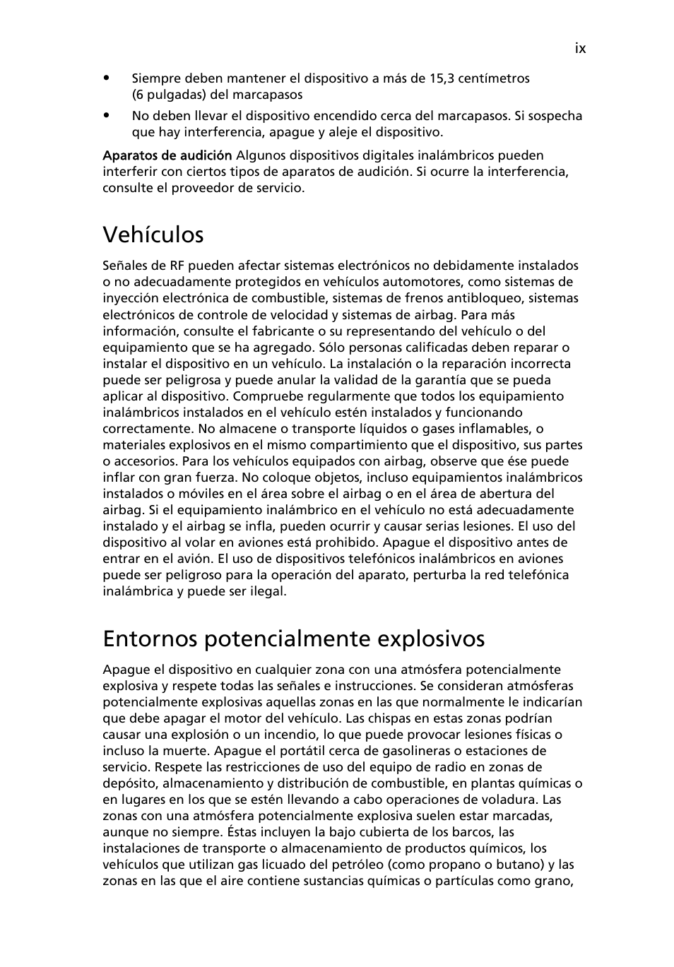 Vehículos, Entornos potencialmente explosivos | Acer Aspire 5745DG User Manual | Page 307 / 2217
