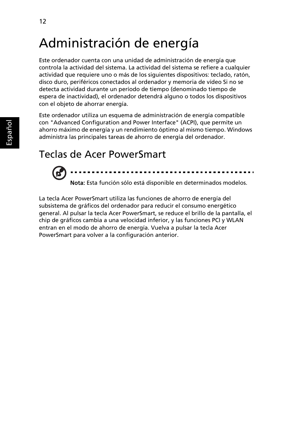 Administración de energía, Teclas de acer powersmart | Acer Aspire 5745DG User Manual | Page 330 / 2217