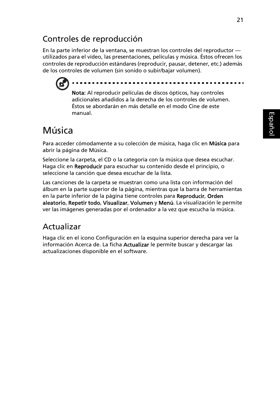 Música, Controles de reproducción, Actualizar | Acer Aspire 5745DG User Manual | Page 339 / 2217