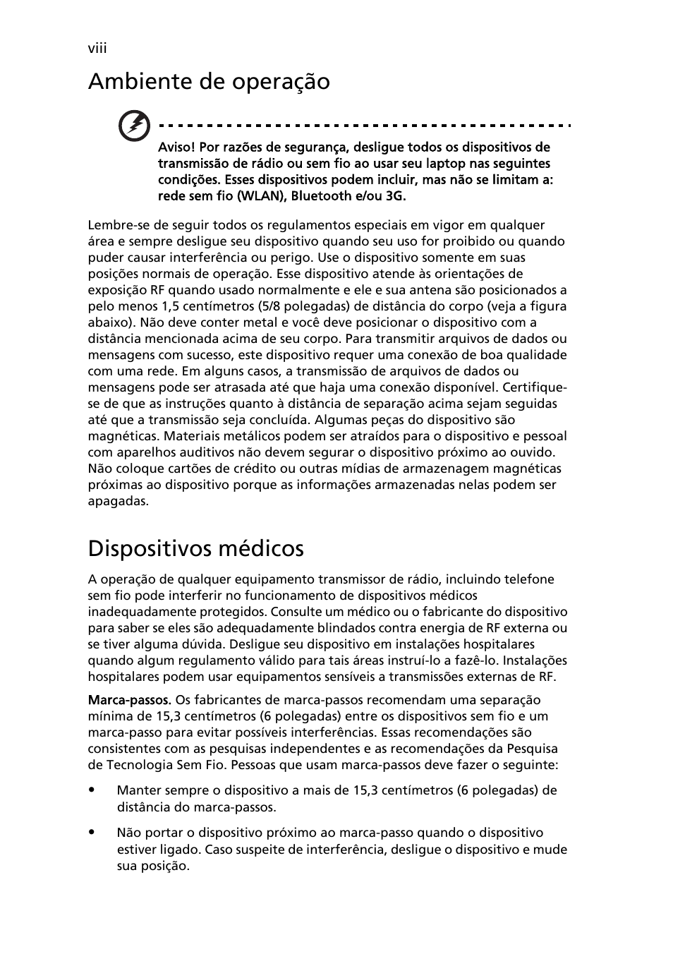 Ambiente de operação, Dispositivos médicos | Acer Aspire 5745DG User Manual | Page 378 / 2217