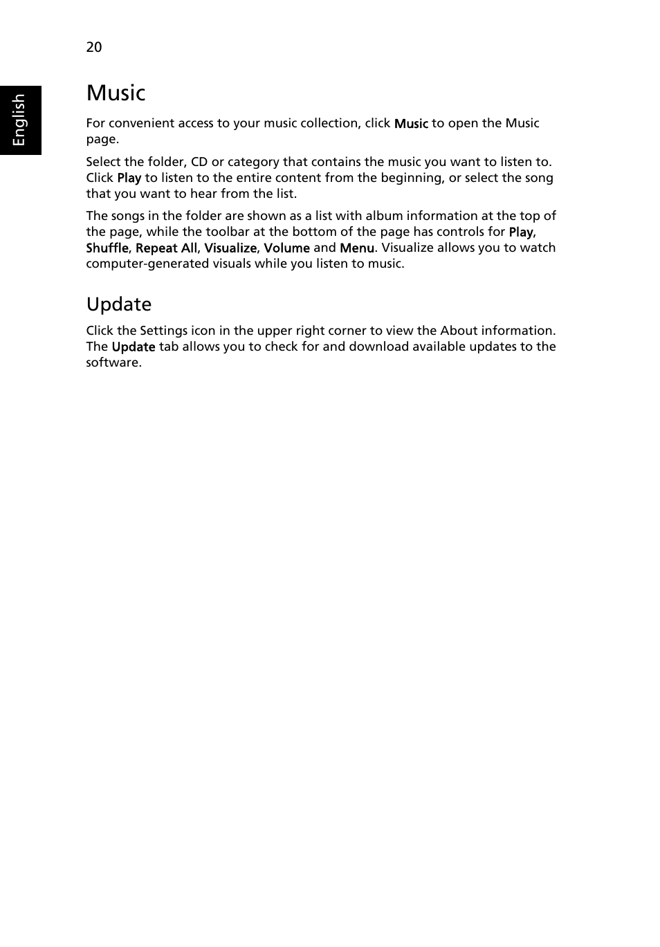Music, Update | Acer Aspire 5745DG User Manual | Page 42 / 2217