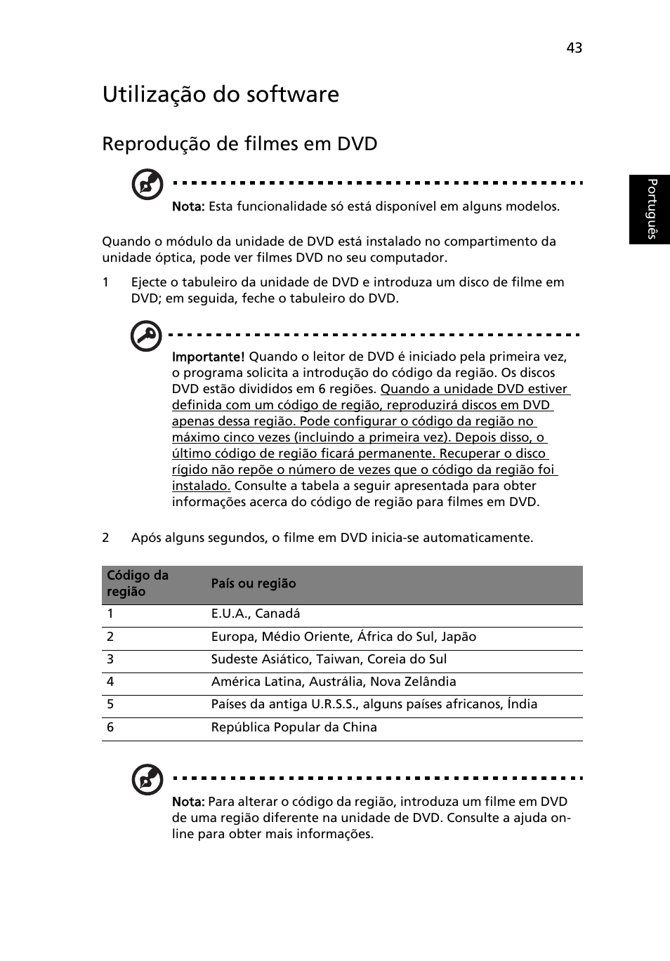 Utilização do software, Reprodução de filmes em dvd | Acer Aspire 5745DG User Manual | Page 433 / 2217