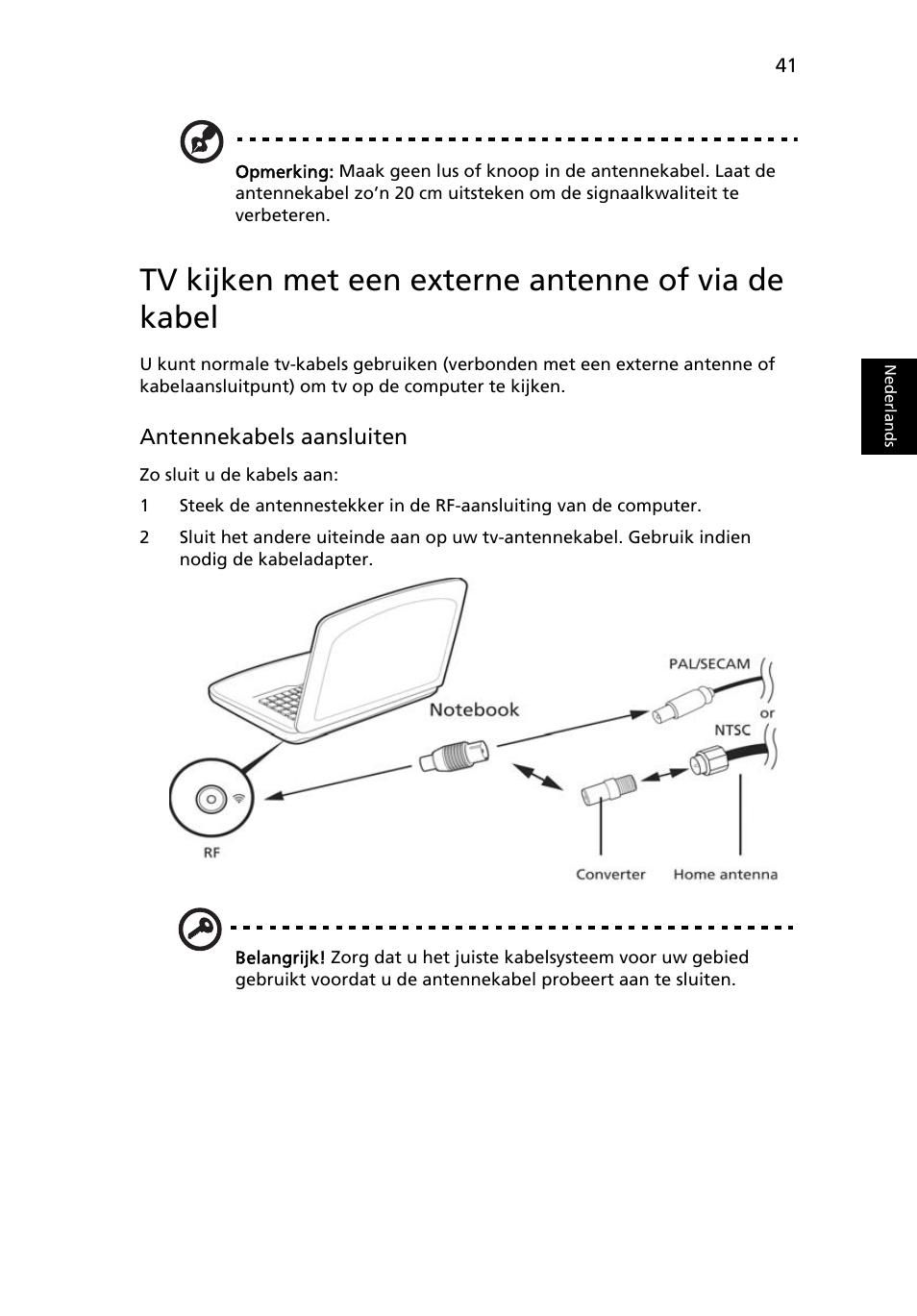 Tv kijken met een externe antenne of via de kabel | Acer Aspire 5745DG User Manual | Page 505 / 2217
