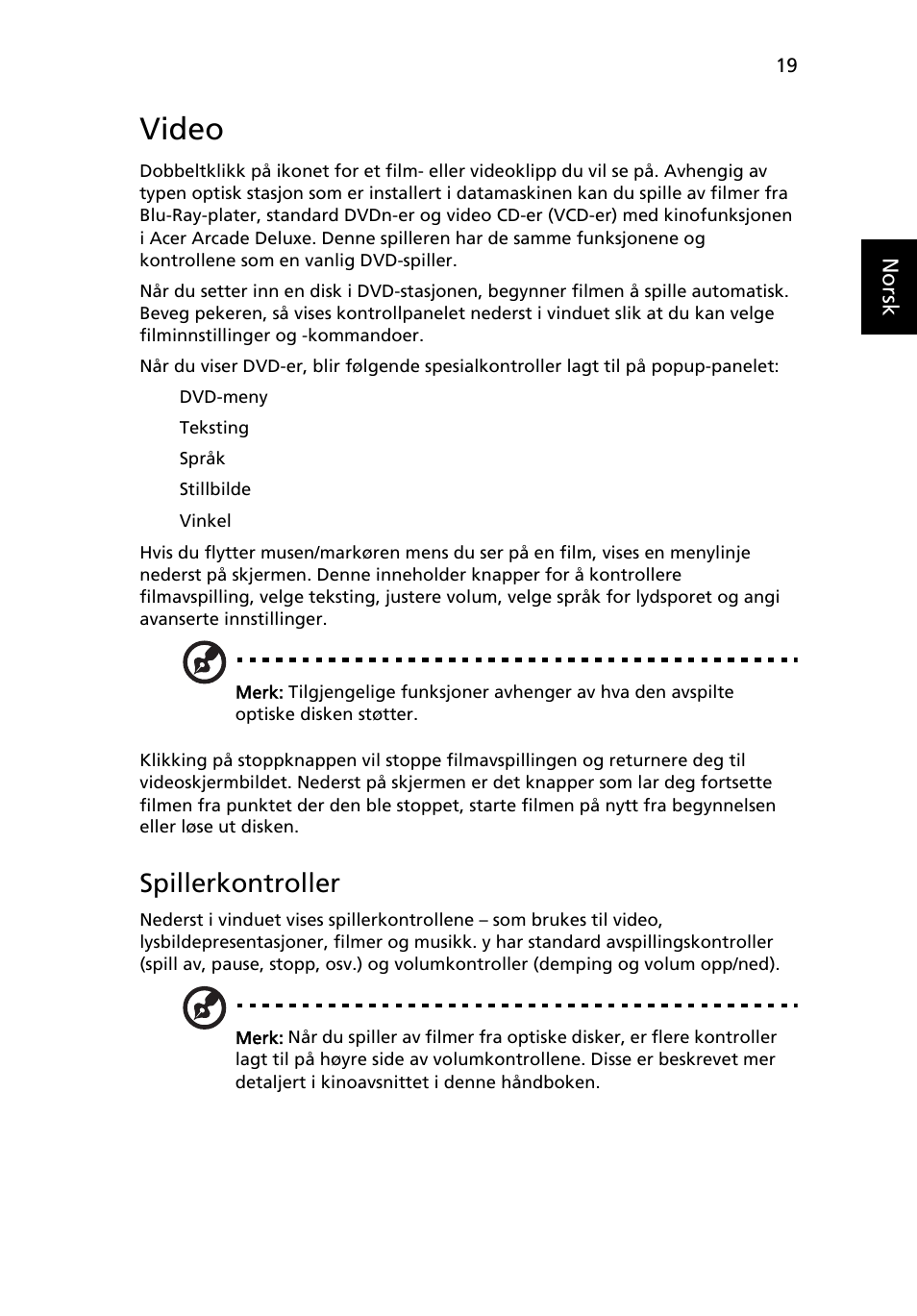 Video, Spillerkontroller | Acer Aspire 5745DG User Manual | Page 555 / 2217