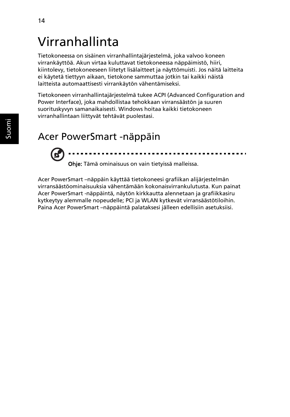 Virranhallinta, Acer powersmart -näppäin | Acer Aspire 5745DG User Manual | Page 758 / 2217