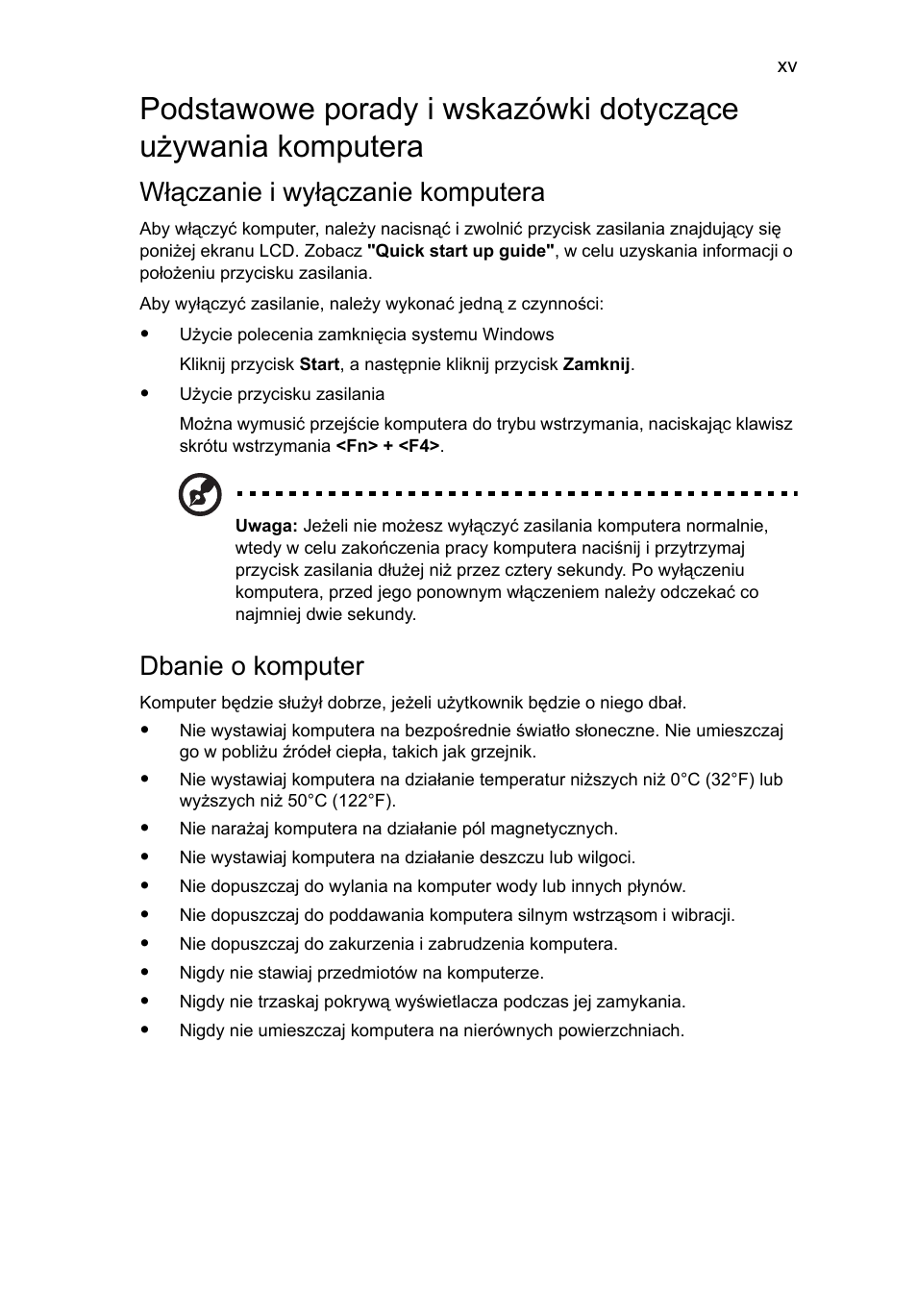 Włączanie i wyłączanie komputera, Dbanie o komputer | Acer Aspire 5745DG User Manual | Page 885 / 2217
