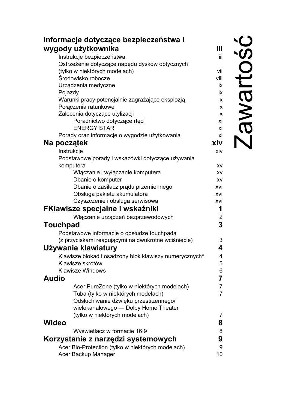 Zawartość, Zawarto ść | Acer Aspire 5745DG User Manual | Page 887 / 2217