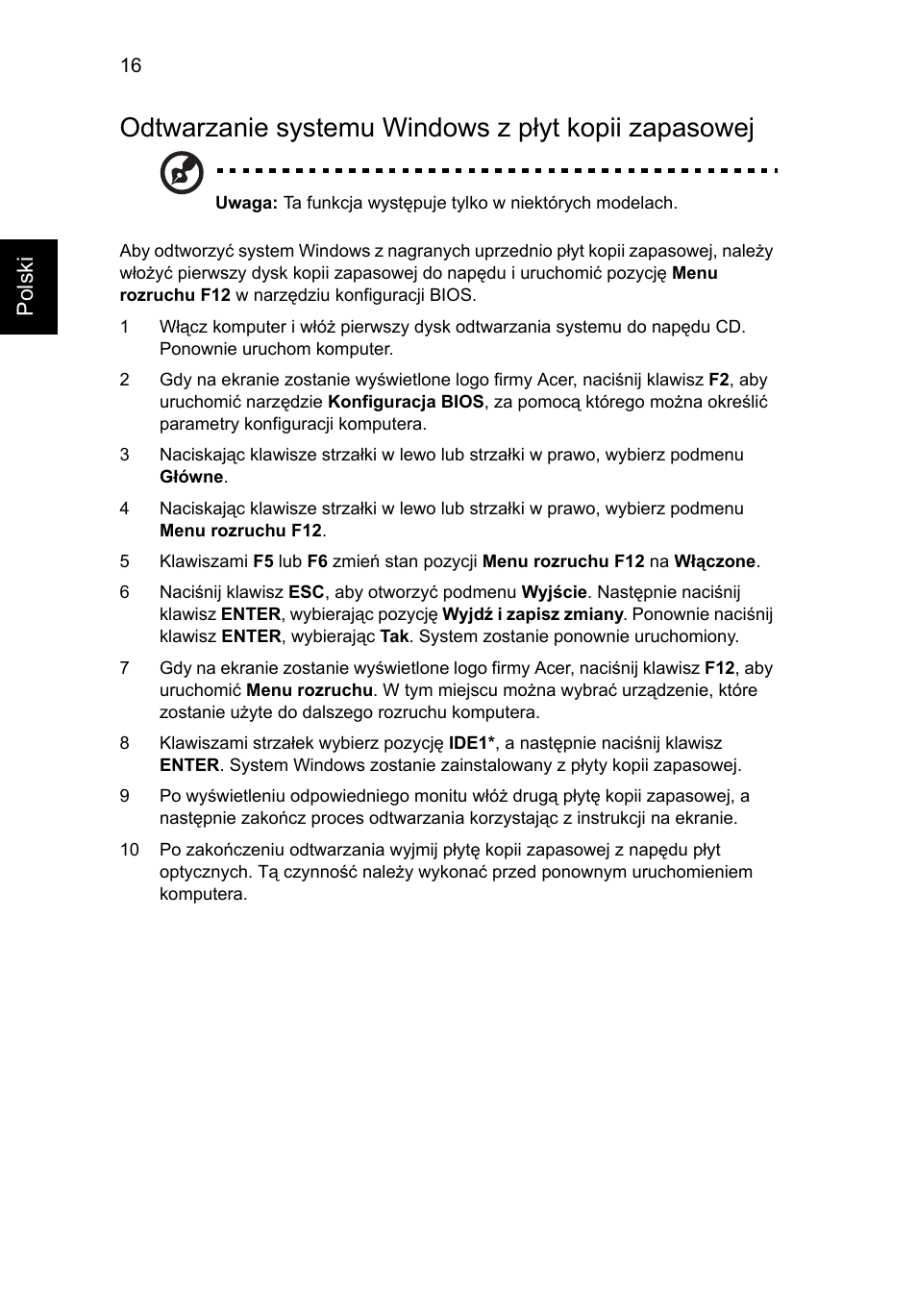 Odtwarzanie systemu windows z płyt kopii zapasowej | Acer Aspire 5745DG User Manual | Page 906 / 2217