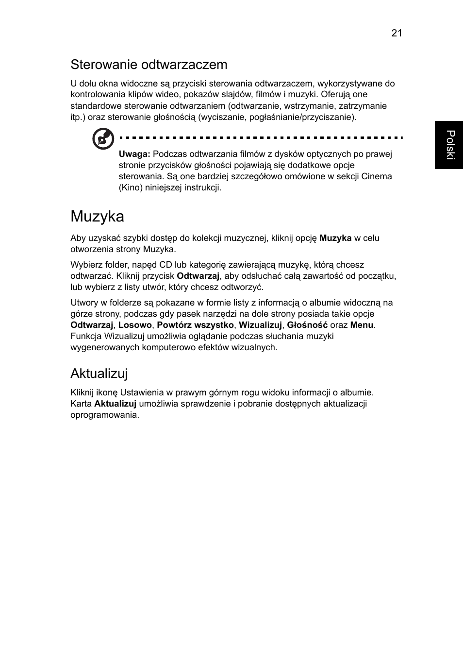 Muzyka, Sterowanie odtwarzaczem, Aktualizuj | Acer Aspire 5745DG User Manual | Page 911 / 2217