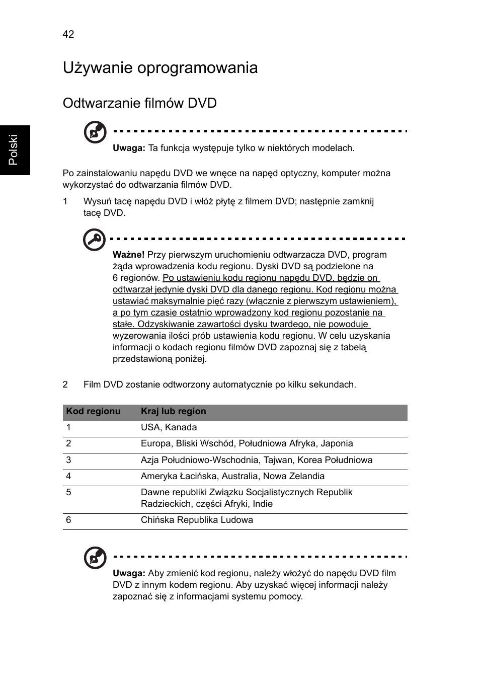 Używanie oprogramowania, Odtwarzanie filmów dvd | Acer Aspire 5745DG User Manual | Page 932 / 2217