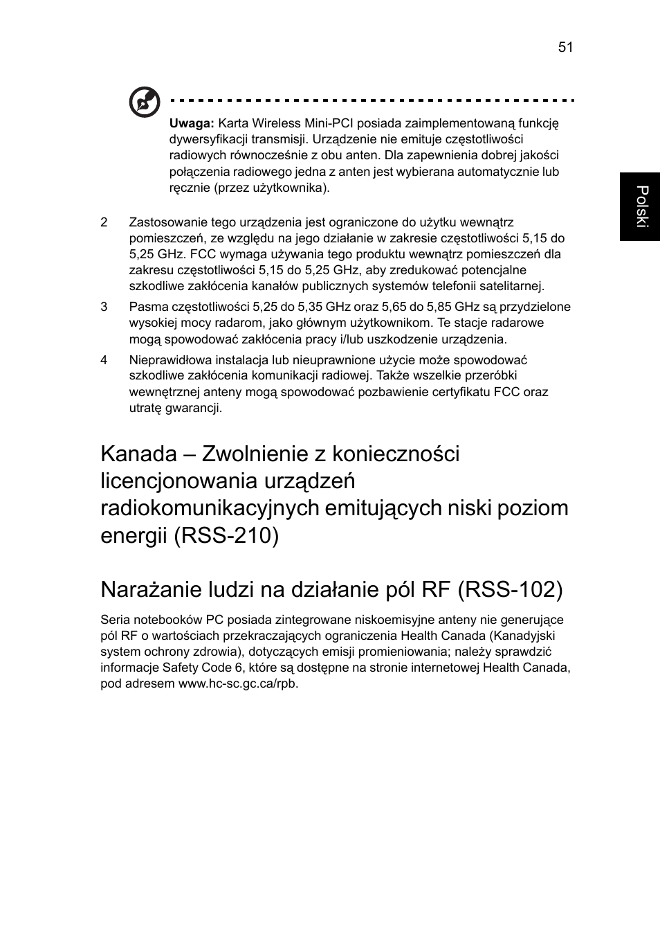 Narażanie ludzi na działanie pól rf (rss-102) | Acer Aspire 5745DG User Manual | Page 941 / 2217