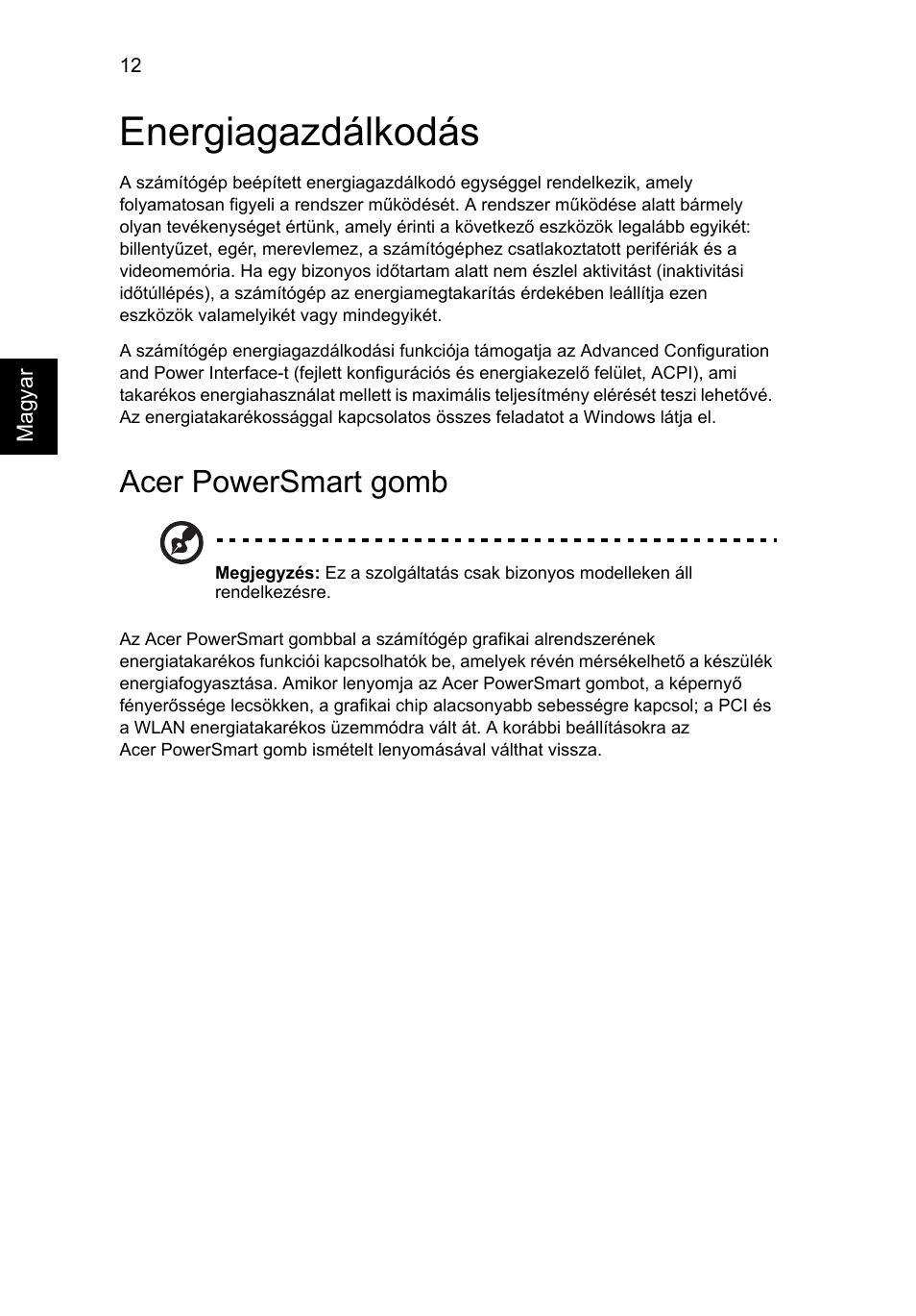 Energiagazdálkodás, Acer powersmart gomb | Acer Aspire 5745DG User Manual | Page 974 / 2217