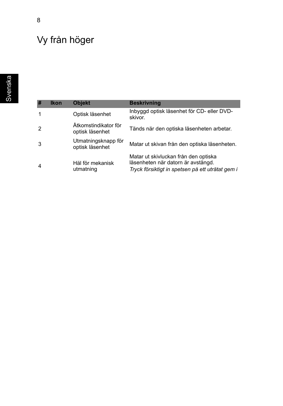 Vy från höger | Acer Aspire V5-471G User Manual | Page 104 / 306