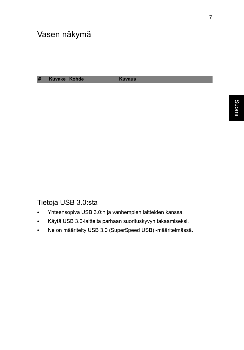 Vasen näkymä, Tietoja usb 3.0:sta | Acer Aspire V5-471G User Manual | Page 113 / 306