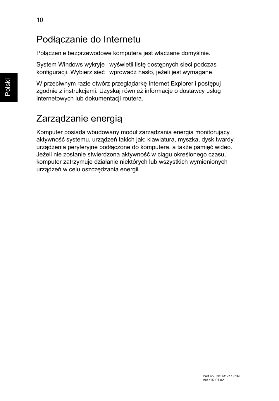 Podłączanie do internetu, Zarządzanie energią | Acer Aspire V5-471G User Manual | Page 136 / 306