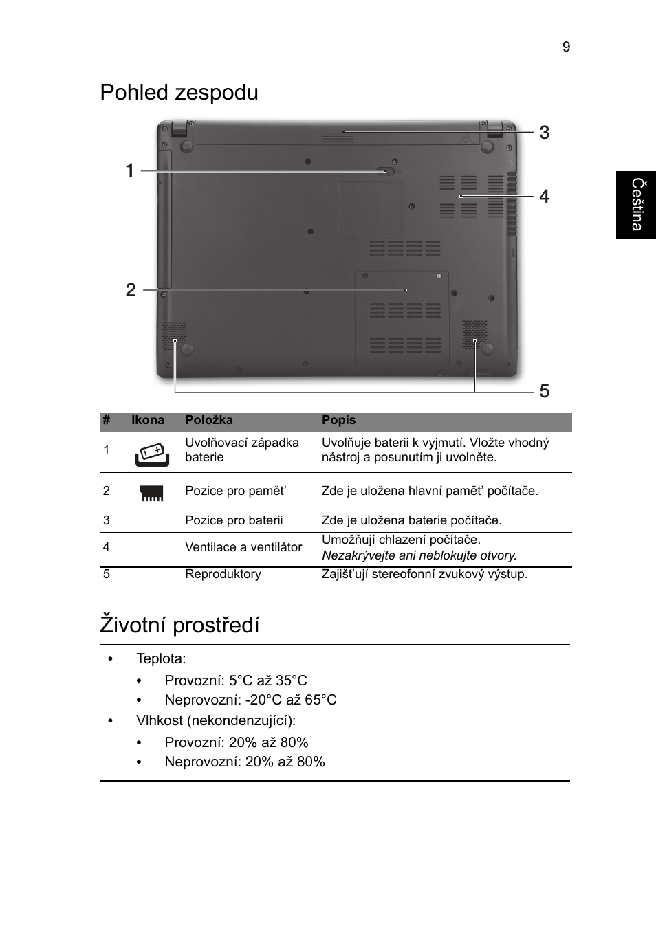 Pohled zespodu, Životní prostředí, Pohled zespodu životní prostředí | Acer Aspire V5-471G User Manual | Page 155 / 306