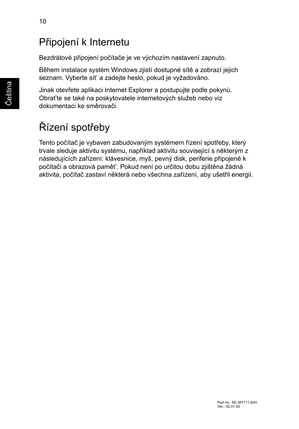Připojení k internetu, Řízení spotřeby | Acer Aspire V5-471G User Manual | Page 156 / 306
