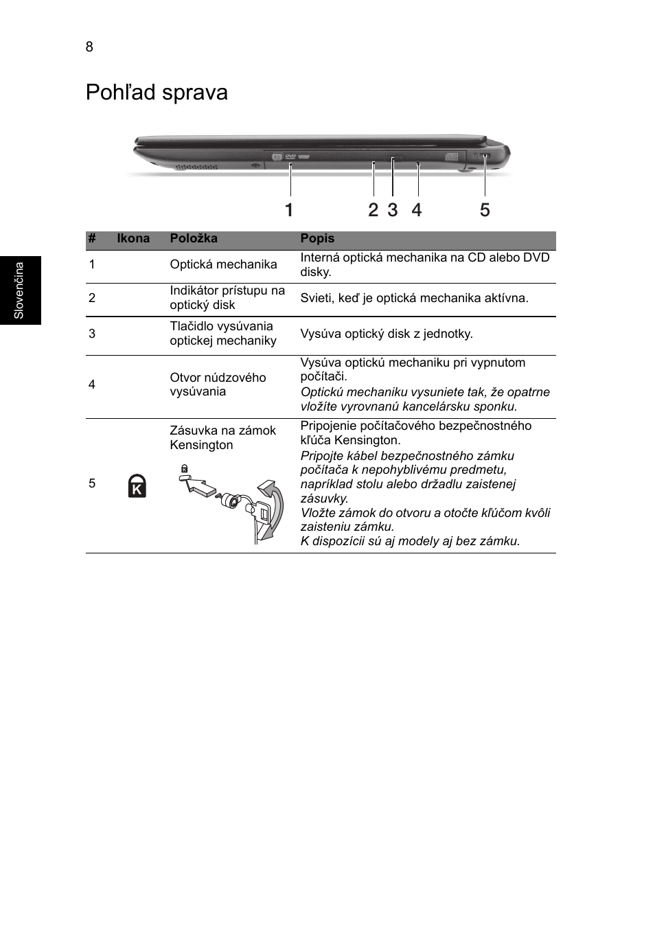 Pohľad sprava | Acer Aspire V5-471G User Manual | Page 164 / 306