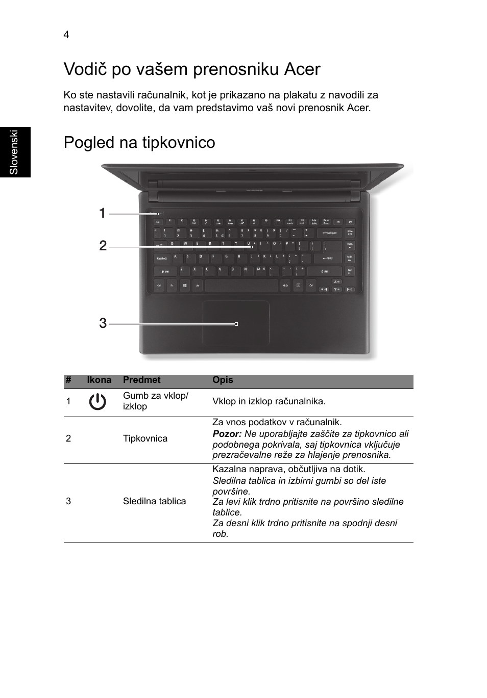 Vodič po vašem prenosniku acer, Pogled na tipkovnico | Acer Aspire V5-471G User Manual | Page 170 / 306